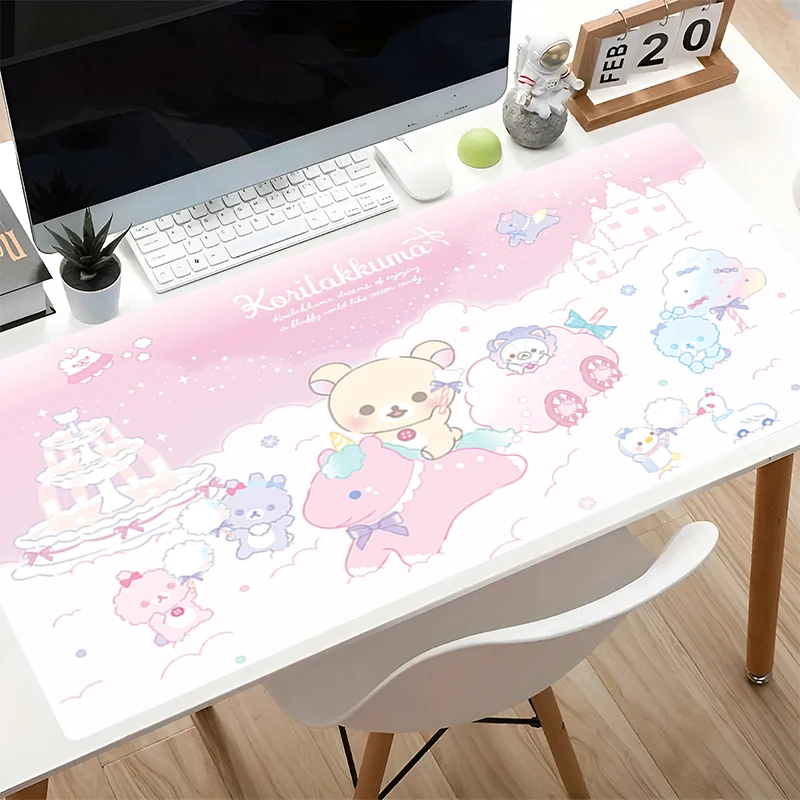 Cartoon Mouse Pad kawaii Little Bear desk mat Notebook Large Keyboard Desk K-korilakkuma R-rilakkuma Mousepad Gaming Desk Decor