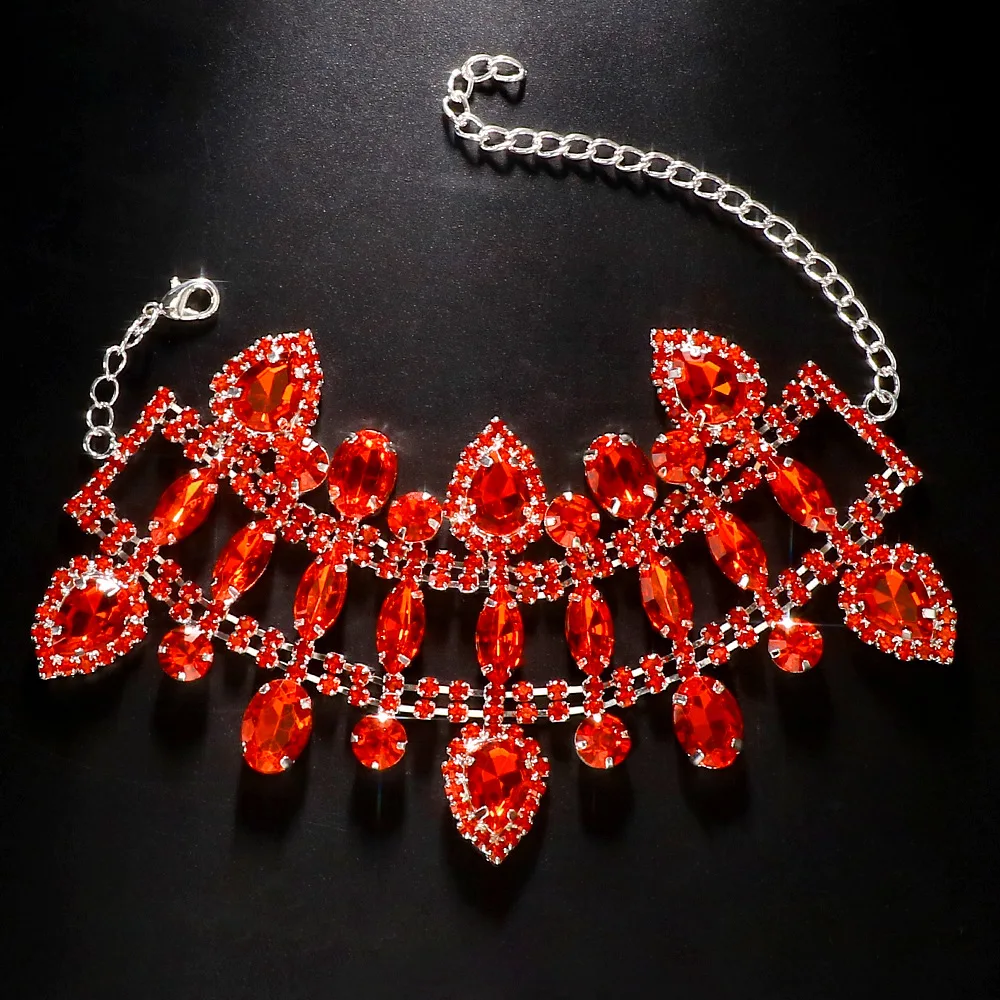 Exaggerated Rhinestone Hot Red Hollow Water Drop Hand Bracelet Party Jewelry for Women Crystal Geometric Wide Bangle Bracelet