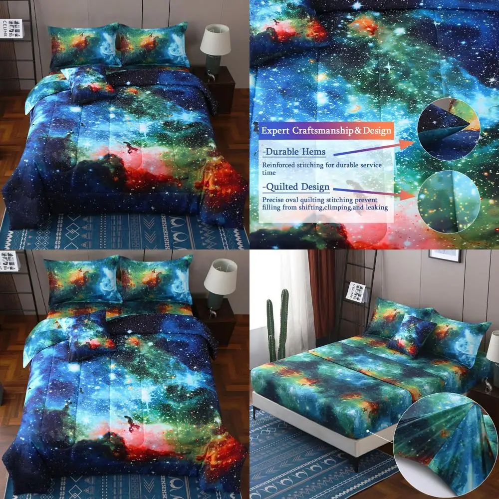 

6-Piece Outer Space Bedding Set: Queen Size Comforter, Sheets, Pillowcases, & Decorative Pillow for Kids