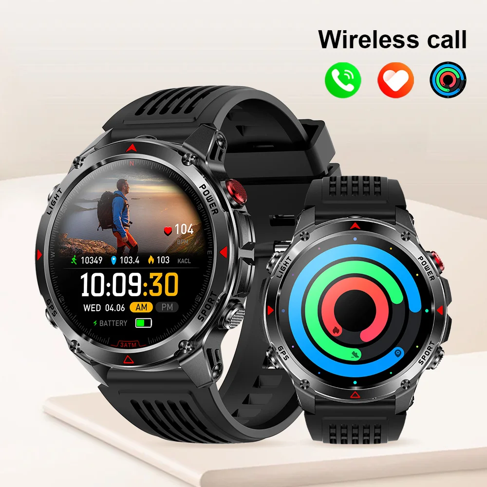 원렉스 남성용 스마트워치 내장 GPS 아웃도어 스포츠 스마트워치 플래시라이트 IP68 방수 나침반 100+ 스포츠 모드 팔찌