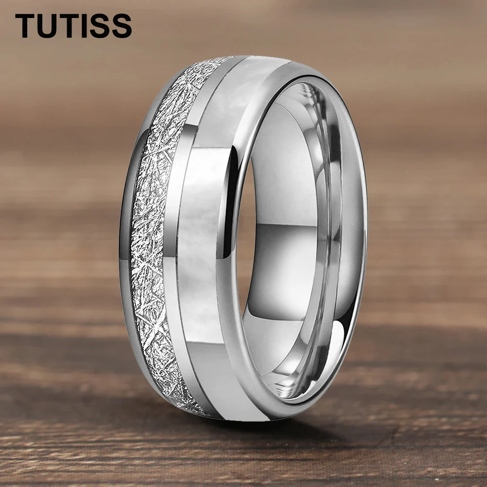 توتيس 6/8 مللي متر قبة الأخدود المزدوج مطعمة النيزك وأم اللؤلؤ قذيفة التنغستن كربيد حلقة الذكرى التذكارية