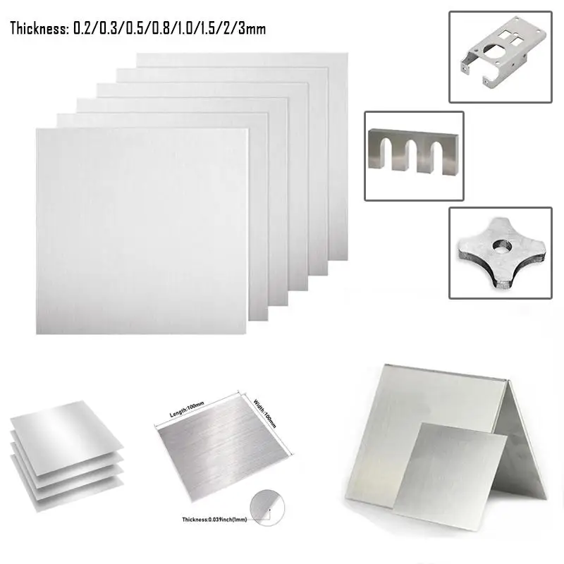 1-2pcs Thickness 0.1/0.2/0.3/0.5/0.8/1.0/1.5/2/3/mm Stainles Steel Square Plate Polished Sheet 100x100mm 150x150mm 200x200mm