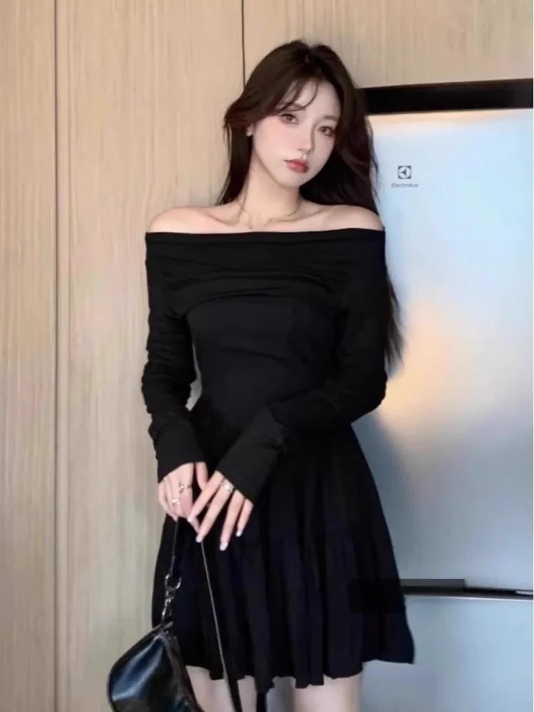 

Женская пышная юбка Ele на одно плечо с длинными рукавами для похудения, осенняя юбка трапециевидной формы с завязкой на талии Ci Commute