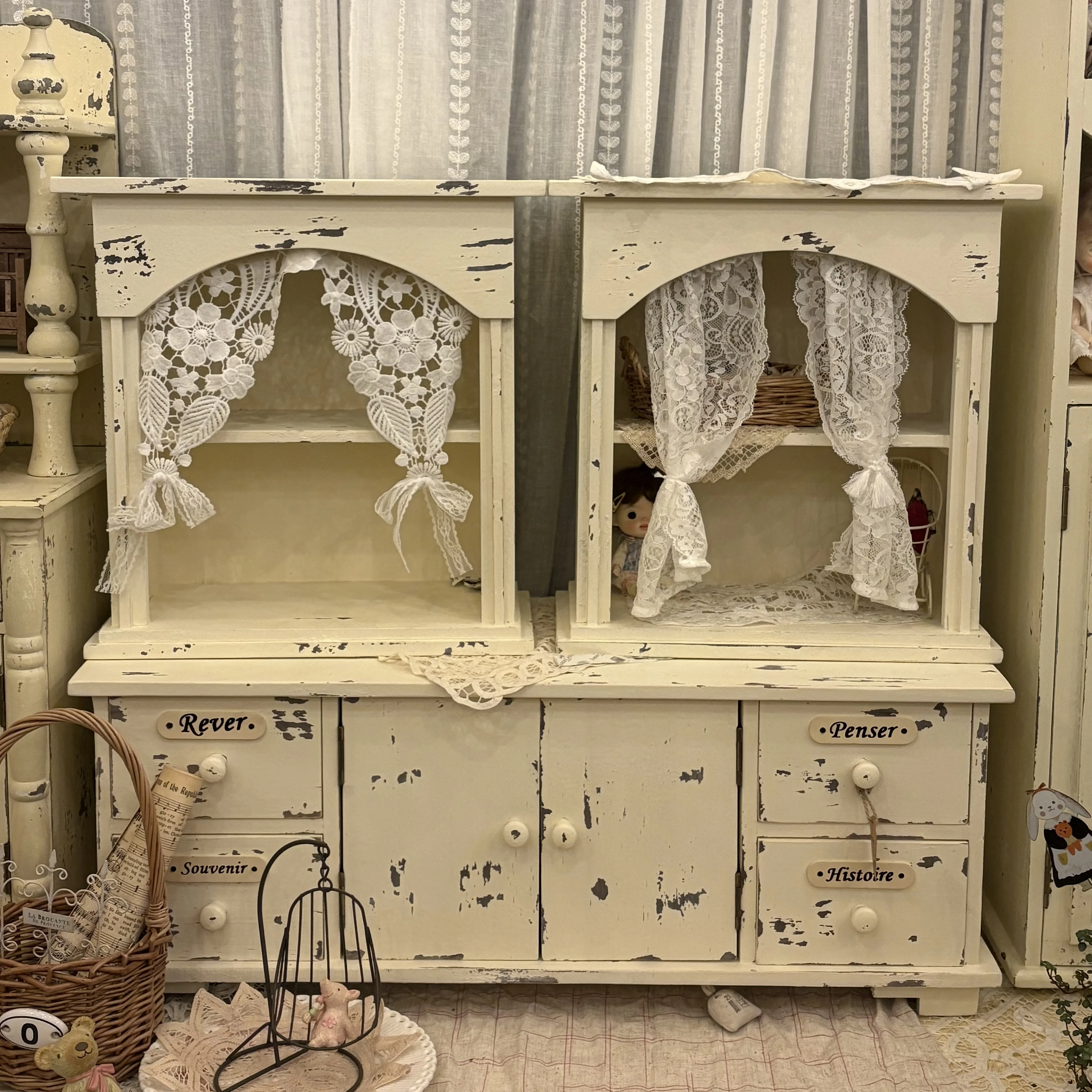 Solid wood storage cabinet, sweet garden cabinet, desktop strip cabinet, old flower stand, medieval display stand, storage cabin