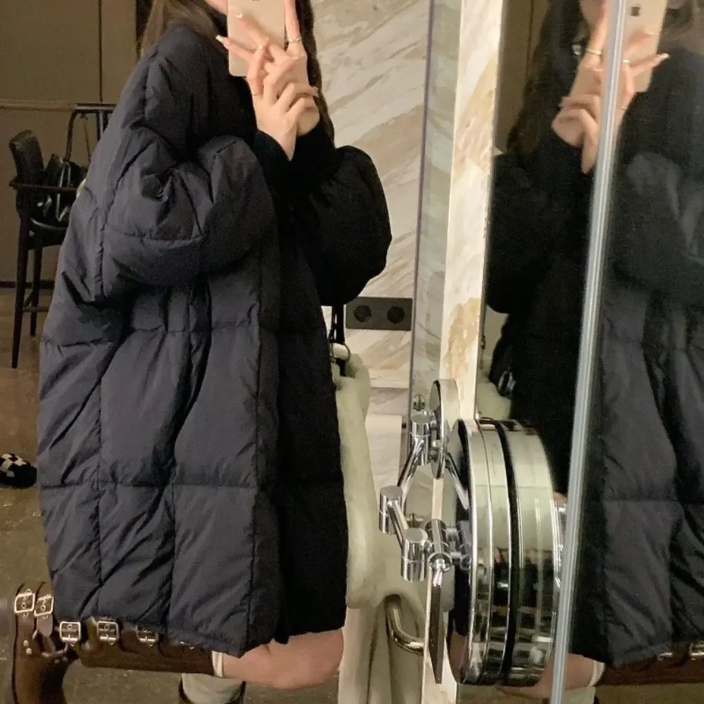 

Korean Style Loose Cotton-Padded Jacket for Small Women Medium-Length Quilted Cotton-Filled Outerwear Autumn Winter Trend