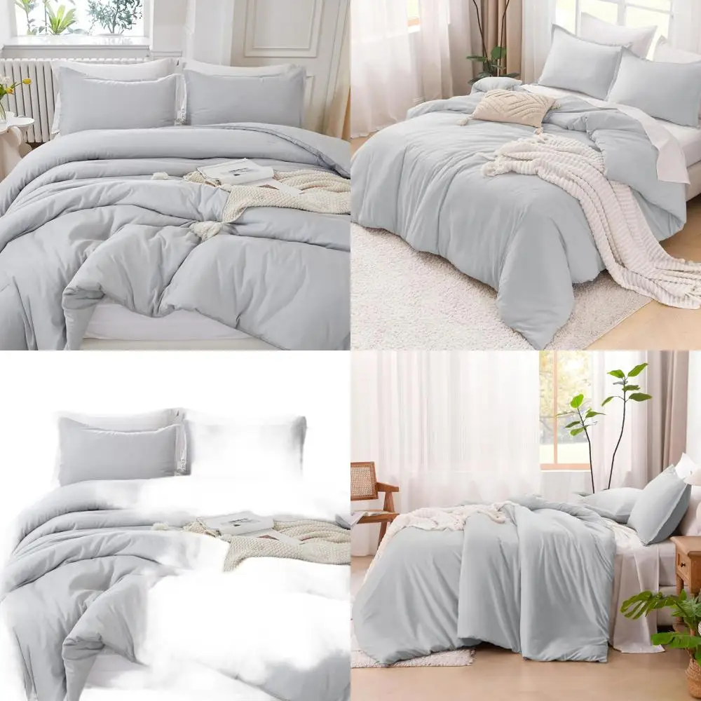 

Light Grey Oversized Queen Comforter Set, 3-Piece Lightweight Solid Bedding, All Season, 98x98 Comforter & 2 Pillowcases