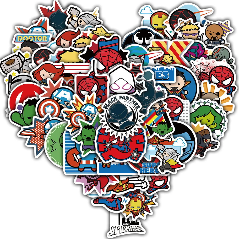 50PCS Cartoon Disney Q-version Avengers Aufkleber Motorrad Harajuku Personalisieren Telefon Fahrrad Karte Gepäck Telefon Aufkleber