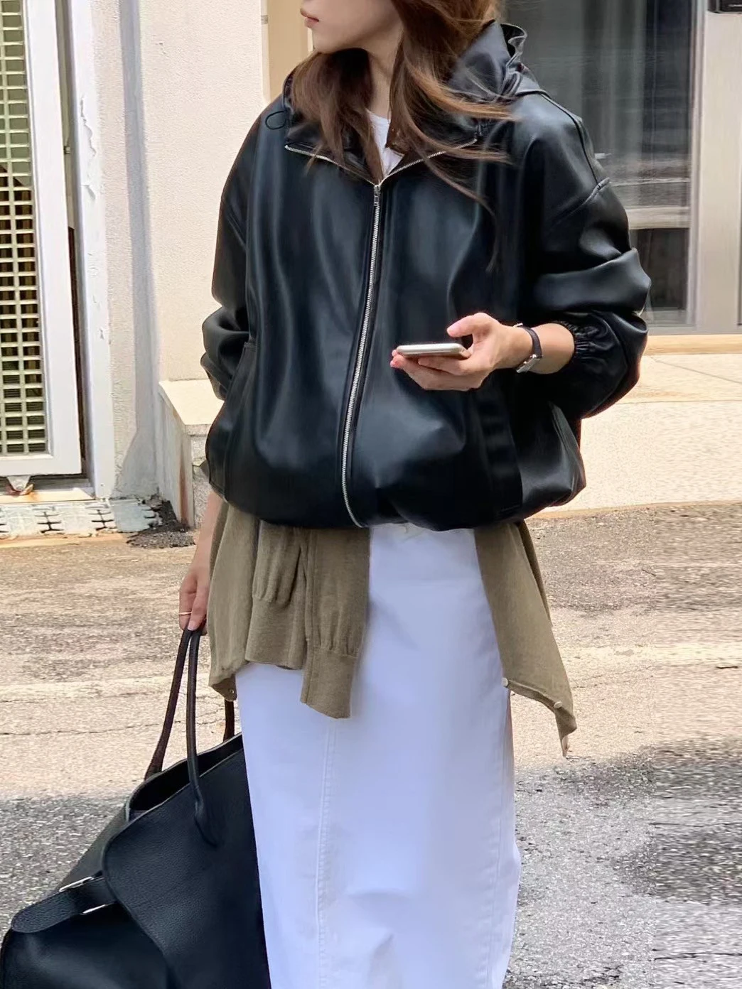 Coreano Sle Retro Street Faion con cappuccio in pelle PU Jaet donna sciolto Sli abbigliamento da moto Jaet