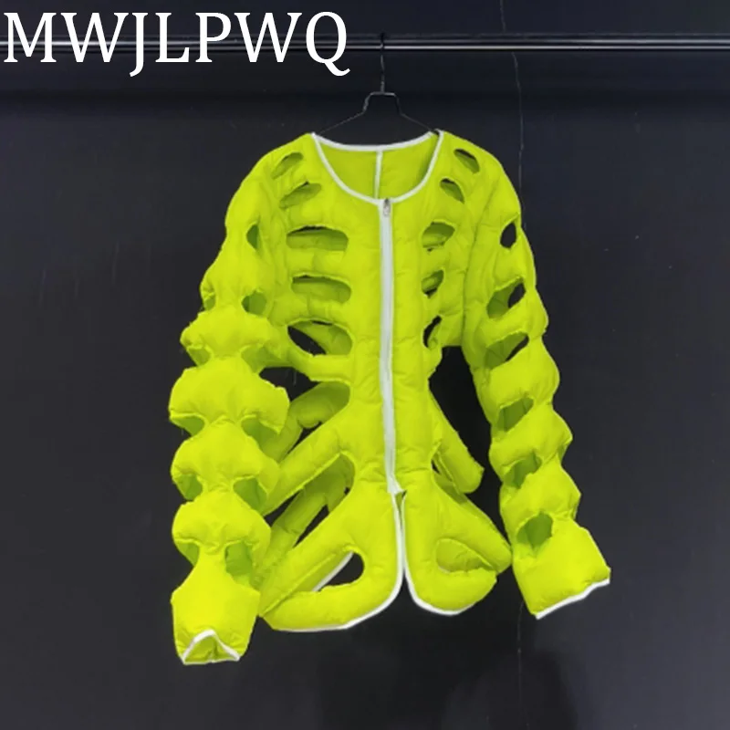 

MWJLPWQ Hollow Out Fashion Padded Men's High Street New Winter 2025 Tide Long Sleeve Round Collar Unisex Hiphop Loose Top 010656
