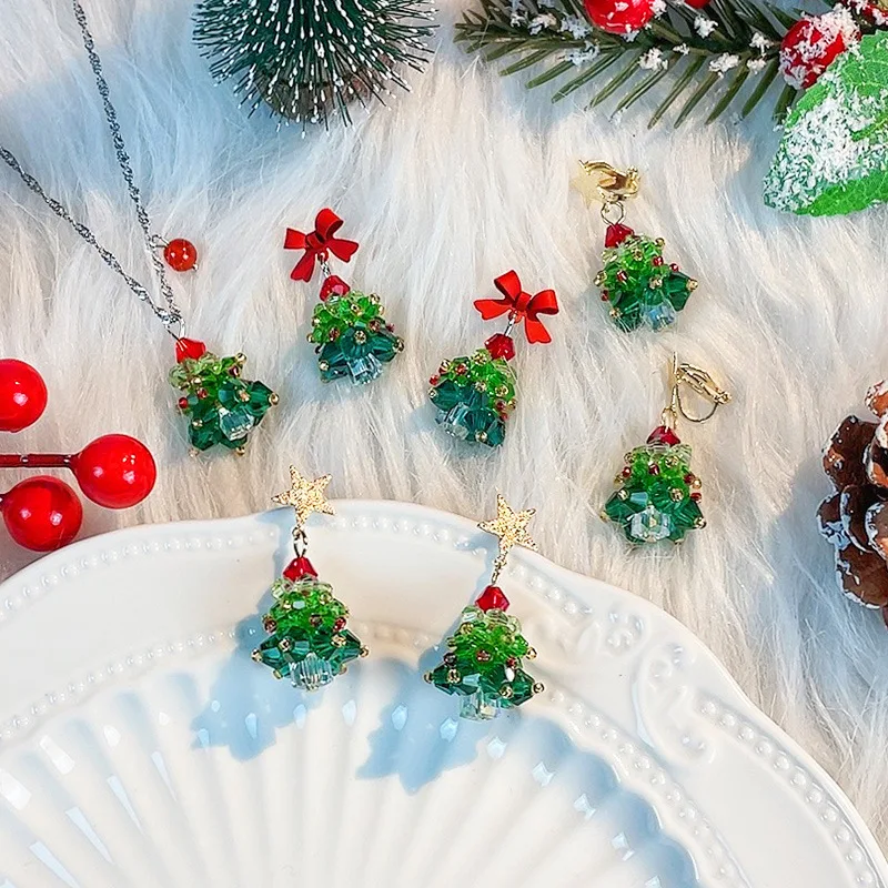 2PCS Winter Christmas Tree Charms Handmade Woven for Earrings and Necklace Diy Making Jewelry Gifts