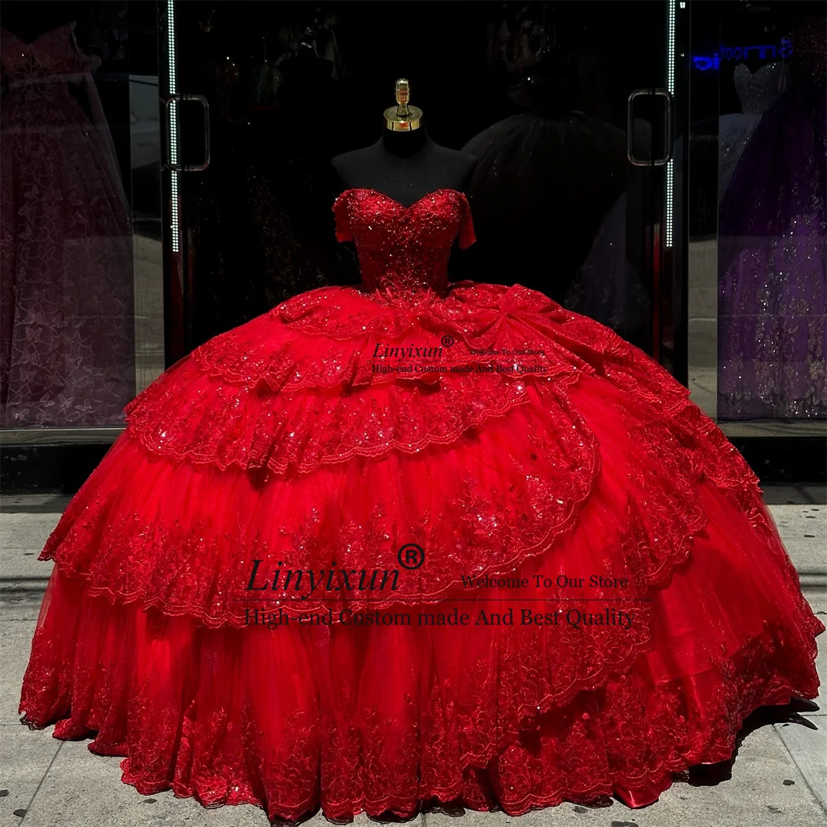 

Мексиканское красное платье для Quinceanera, бальное платье, блестящее кружевное платье с аппликацией, бисером, кристаллами, корсет, милое, 16 дней рождения, Vestidos De 15 лет