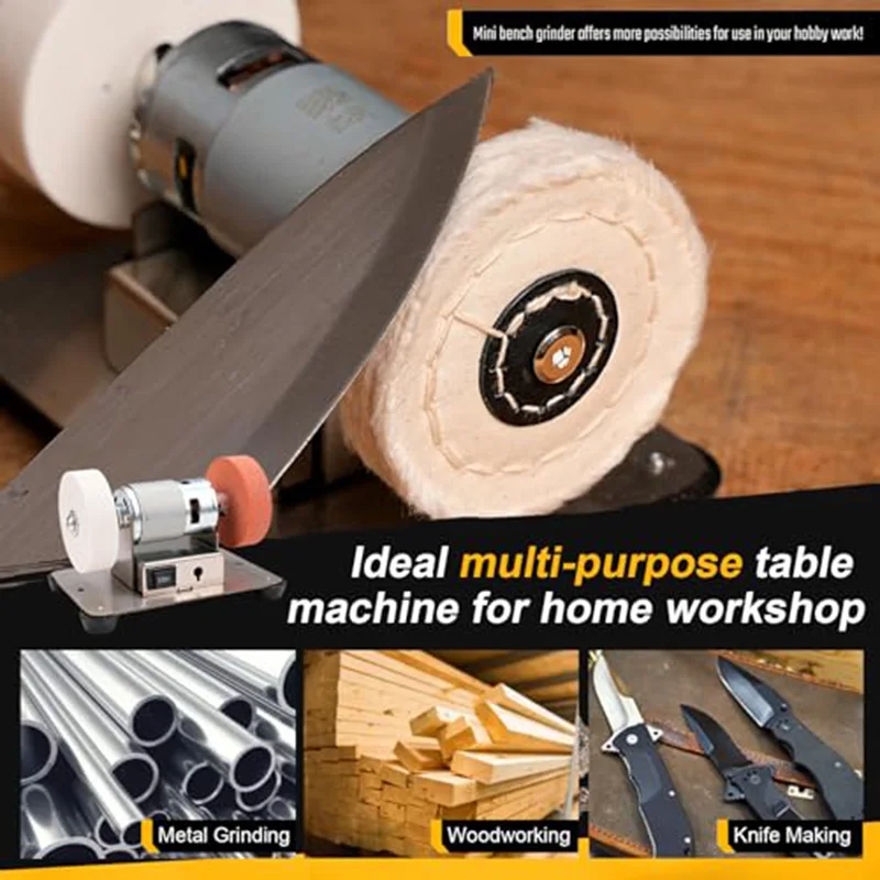 Mini Bench Grinder with 3 Wheels, Electric Multi-Purpose Grinding Machine for Metal, Wood, Knife Making, Jewelry Buffing, 6.3 X