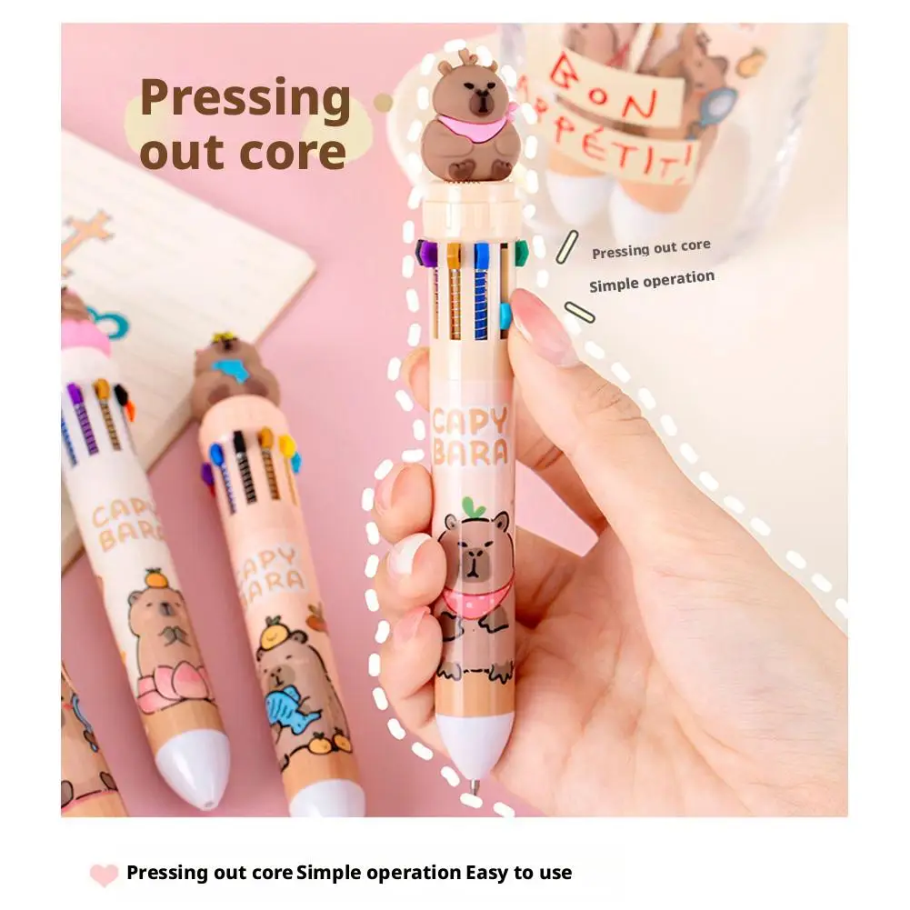 Kawaii Capybara Multicolor Ball-point Pen Cartoon Ballpoint Pen Student  Learning Office Stationery Multi Color Hand Account Pen