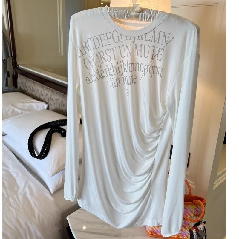 

Удобная женская футболка с длинным рукавом, летний топ для похудения, с принтом букв, защита от солнца, универсальная футболка из тонкой ткани