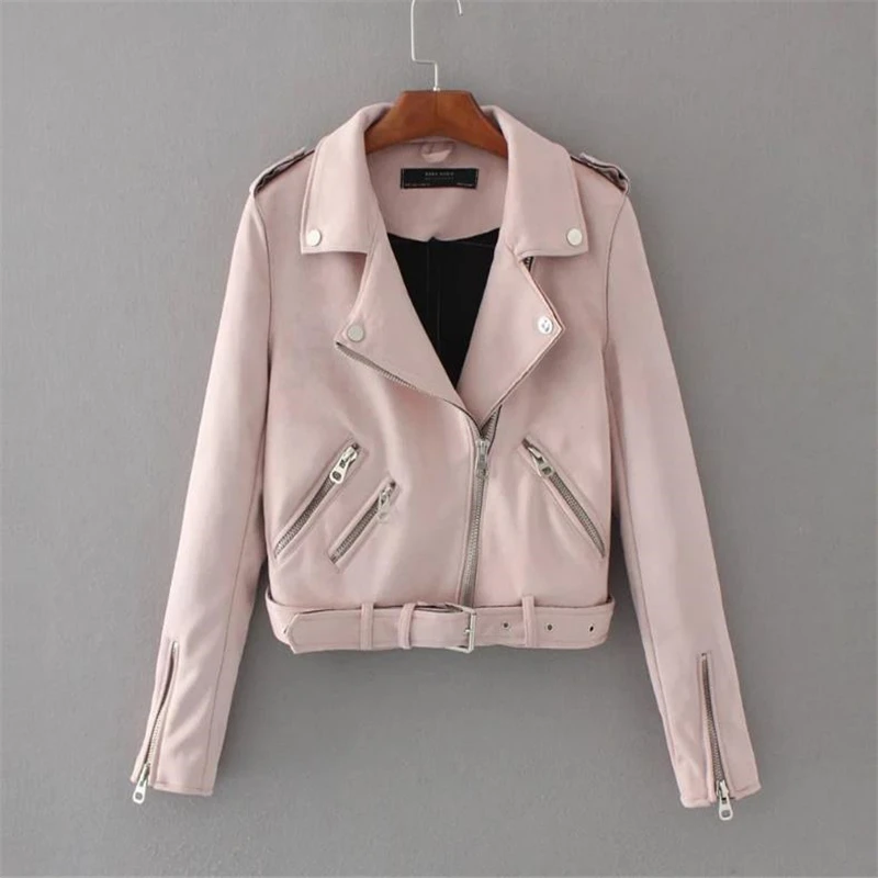 Women's Suede Motorcycle Jacket Female Leather Coat Short Moto and Biker Overcoat Hot Sale Autumn Spring