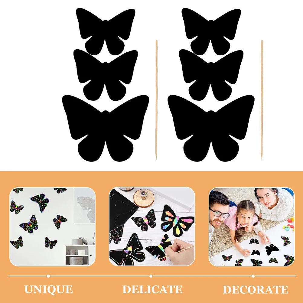 1Set Butterfly Scratch Bookmarks Scraping Art DIY Craft Activity Creative Hand-Eye Coordination Color Recognition Party