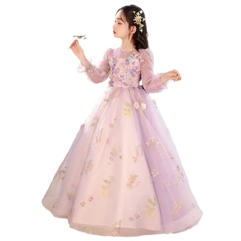 2023 Festive Dress for Girl Baby Evening Dresses Children Princess Appliques Ball Gown for Weddings Teens Christmas Costume