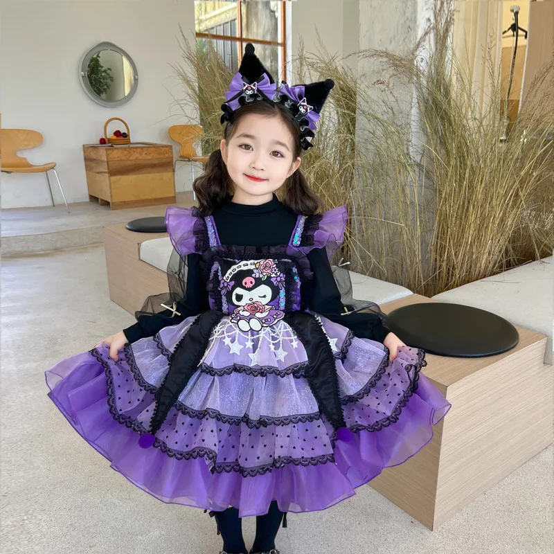 만화 Kuromi 멜로디 Cinnamoroll 드레스 소녀 카와이 로리타 공주 스커트 사계절 슬립 드레스 코스프레 파티 의상 어린이 선물