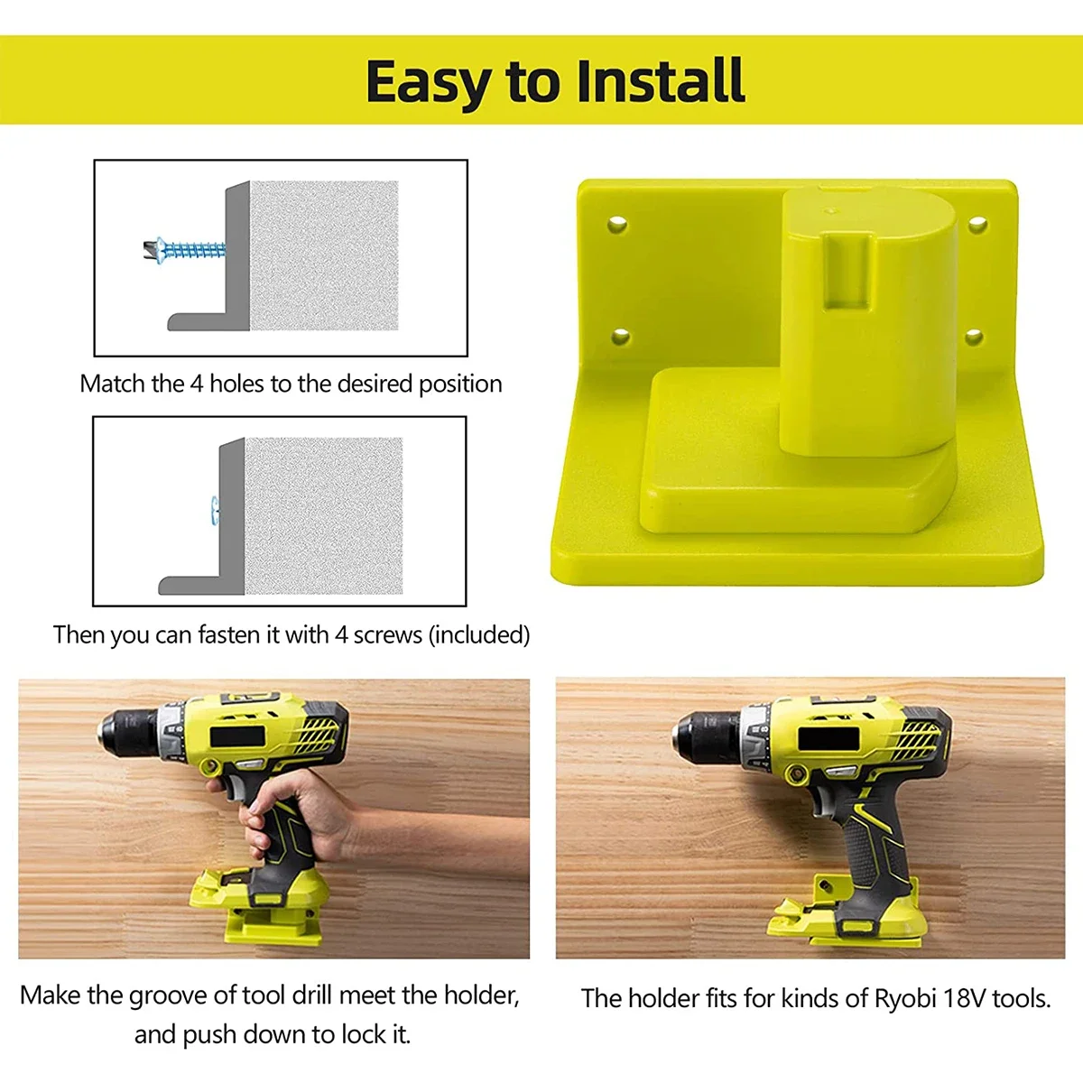 Imagem -04 - Suporte de Ferramenta Doca Montagem para Ryobi 18v Ferramentas de Broca Titular Cabide Acessórios de Armazenamento de Energia Suporte de Ferramenta Oficina Garagem 10 Peças Peças