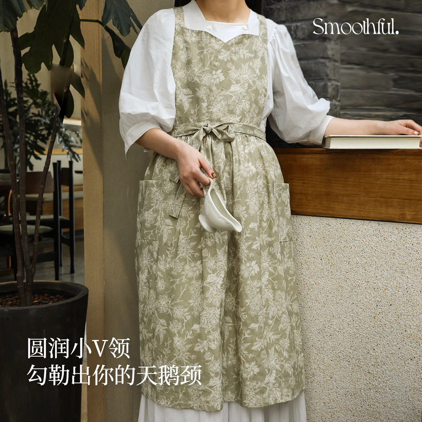 Japanese Korean Kitchen Apron Skirt Cotton Linen Vintage Floral Pattern Apron for Home Gardening Works Cross Back Pinafore Dress
