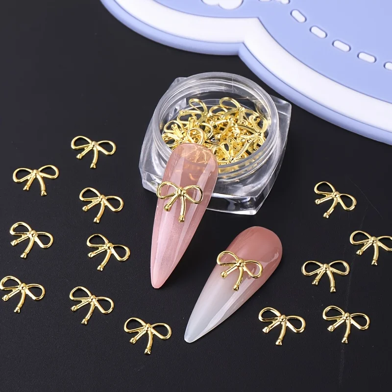 3-Flaschen-Weidenbögen aus Metall, Nageldekoration, Gold, Silber, 3D-Bowknot-Design, DIY-Charm, eleganter metallischer Schmuck, Maniküre-Zubehör – Detail 2