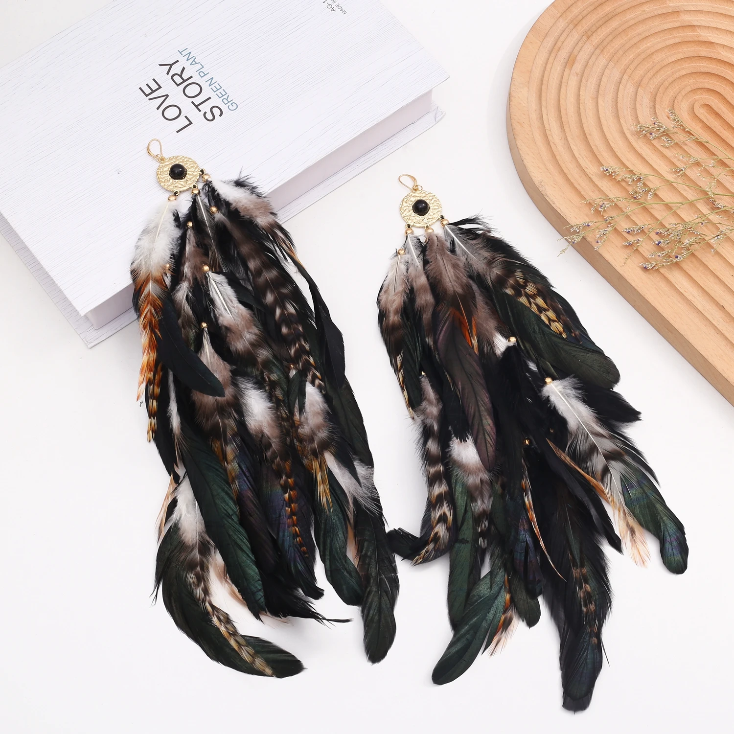 Bohemian style Bohemian multicolored dyed feather ladies and girls hanging ears