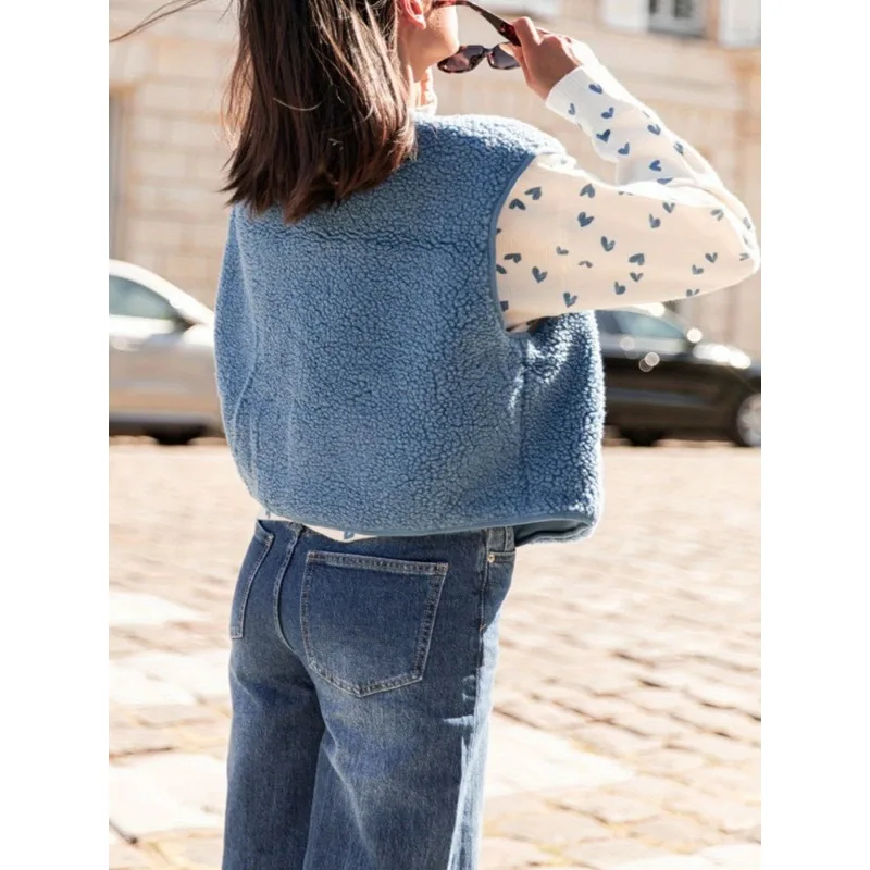 

Krismile Women Vests Jackets 2025 Autumn Winter Thick Straight Sleeveless Sherpa Warm Single Breasted Casaul Overwear 192183