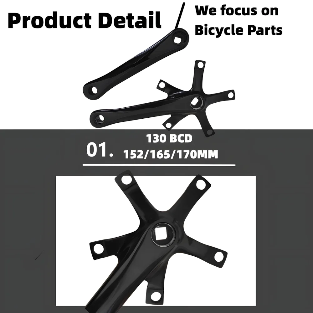 

130BCD 152mm/165mm/170mm Length Crankset Aluminum Alloy Mountain Bikes Road Bicycles Crank Arm Glossy Black Color Bicycle Crank