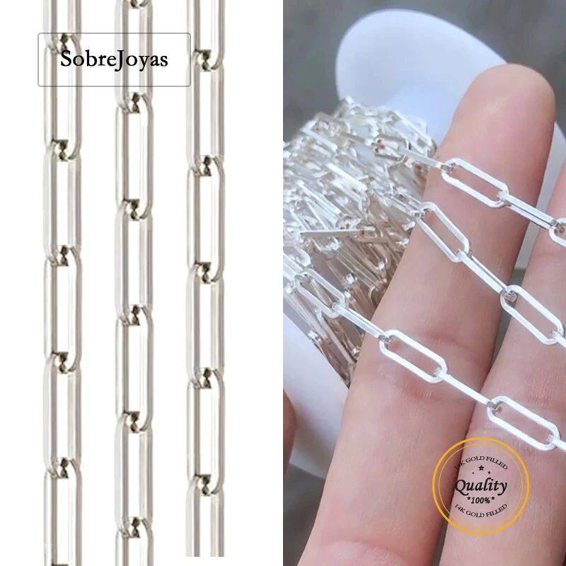 

925 Sterling Silver Flat Paperclip Chain 3.9mm Unfinished 4.0mm Option Wholesale Bulk DIY Jewelry Findings Chain