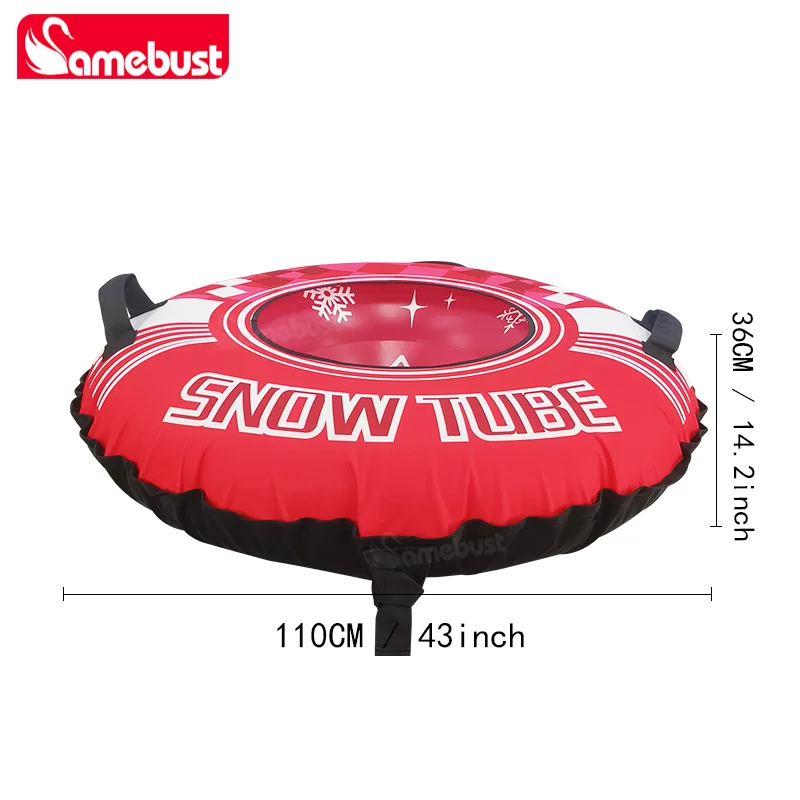 حلقة تزلج جديدة قابلة للنفخ مقاس 47 بوصة من Camebust مع غطاء قماش أكسفورد أنبوب ثلج شتوي، أحمر وردي