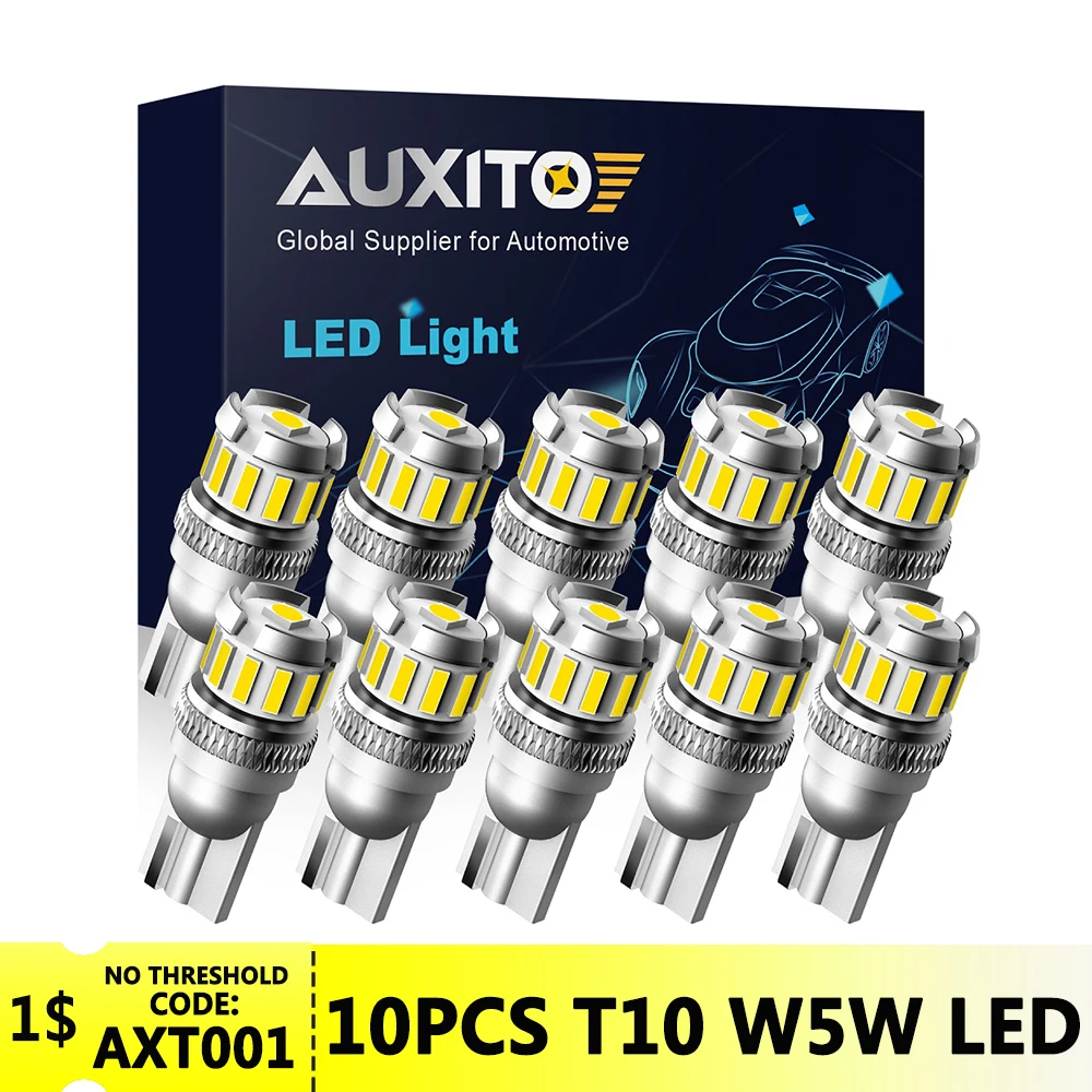 

AUXITO 10Pcs T10 W5W Canbus LED Bulb Auto Interior Lamp Parking Position Light 12V 6500K 4014 3030SMD 2825 LED Bulb Super Bright