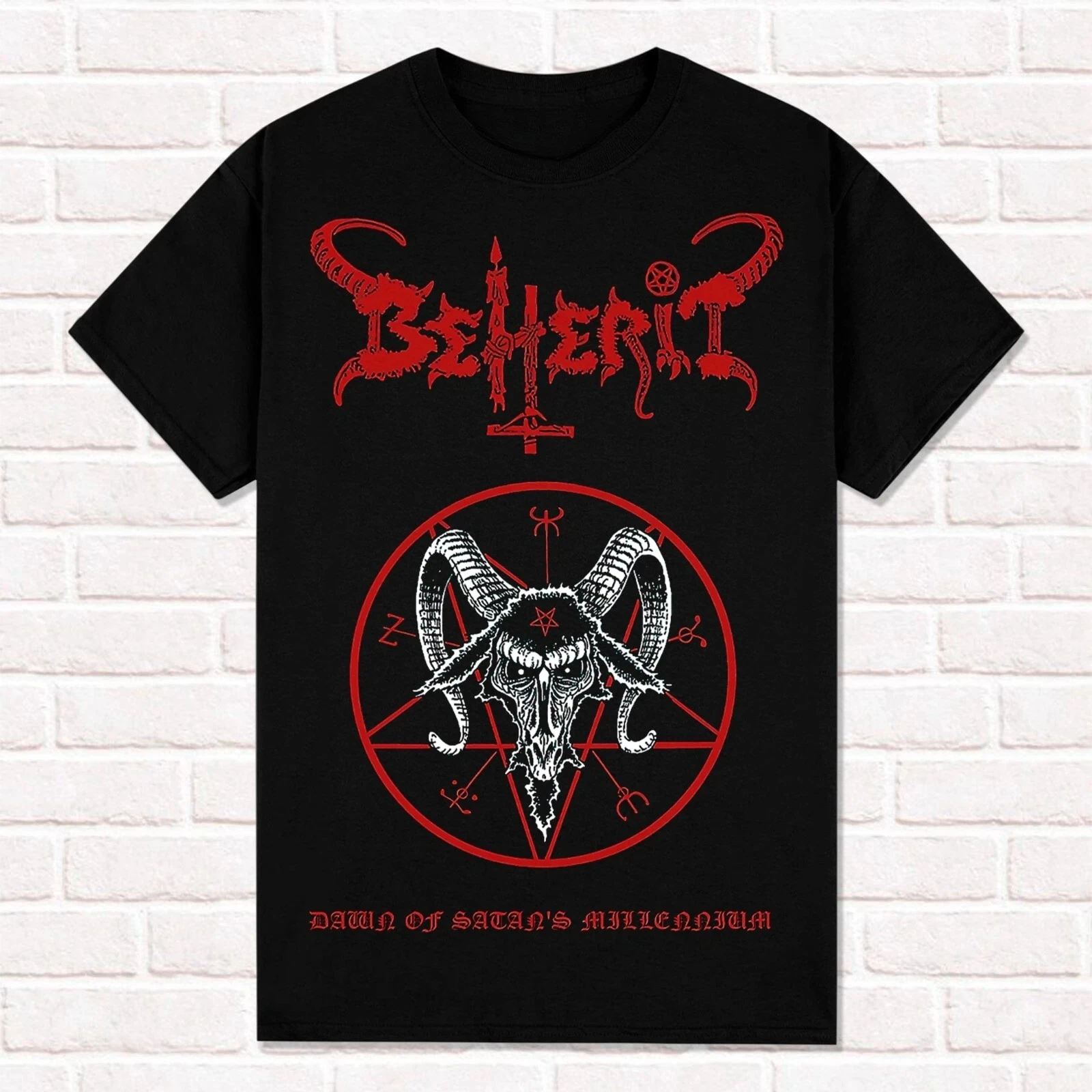Camiseta Beherit Dawn of Satan S Millennium 1990 Black Metal Death Metal Tees Tops Unissex Algodão Manga Curta High Street
