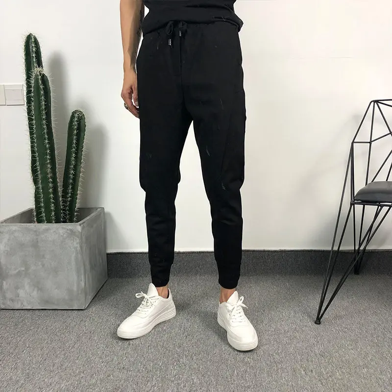 Avant-Garde  Personalized Stretch Casual Ankle Banded Pants Men's Harajuku Style Pure Color All-Matching Tapered Boot