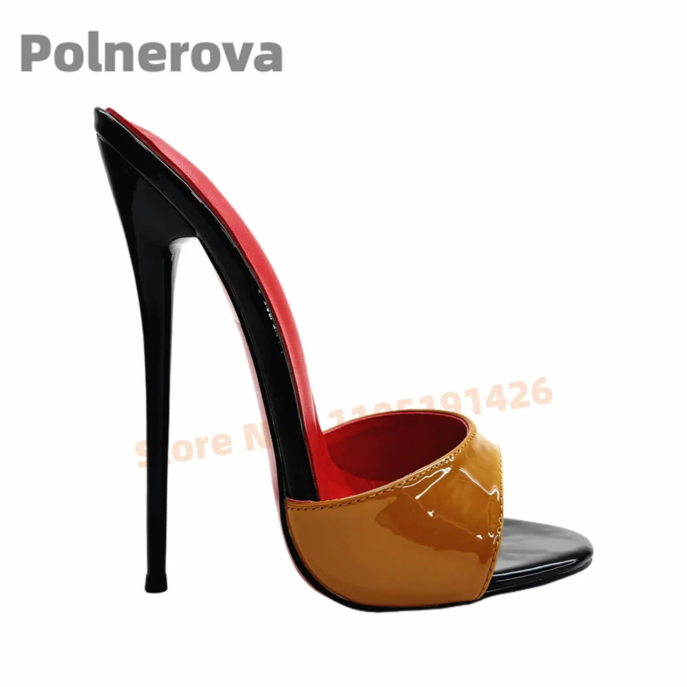 

16Cm High Heels Peep Toe Slippers for Women Sexy Patent Leather Mules Stiletto Multicolor Handmade Elegant Summer Party Shoes
