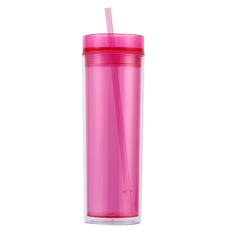 

New Pastel Color Double Wall Matte Finish Reusable Skinny 473ml /16oz Plastic Tumbler with Straw and Lid