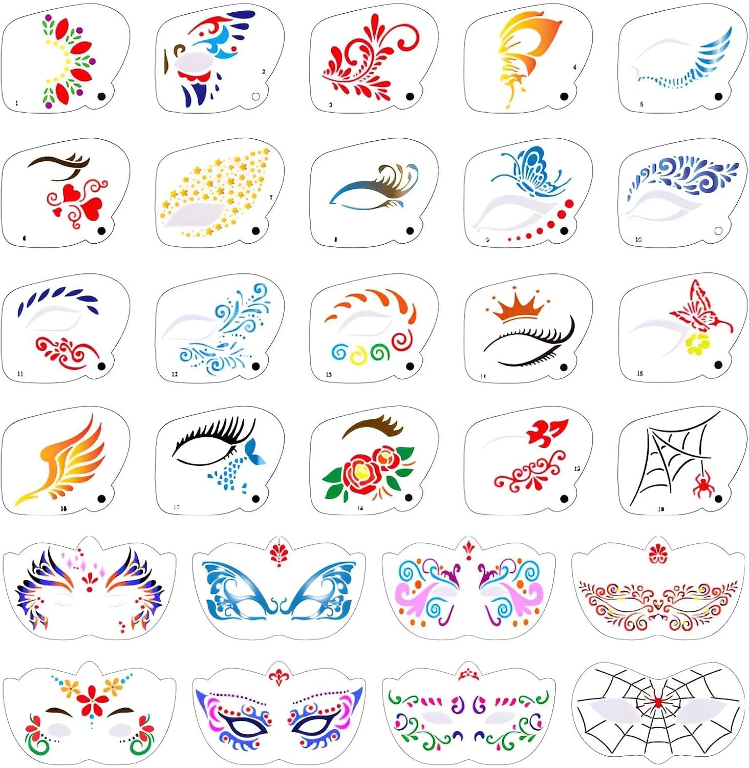 

28 Pcs Face Paint Stencils Kit - Reusable Face Tattoo & Body Makeup Painting Templates for Kids & Adults