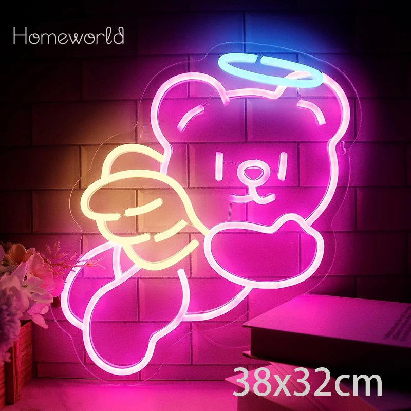 الدب النيون أنيمي الكرتون Led أضواء المنزل جدار ديكور فني للأطفال الفتيات المراهقين غرفة نوم غرفة الألعاب بار البيرة نادي علامات #3
