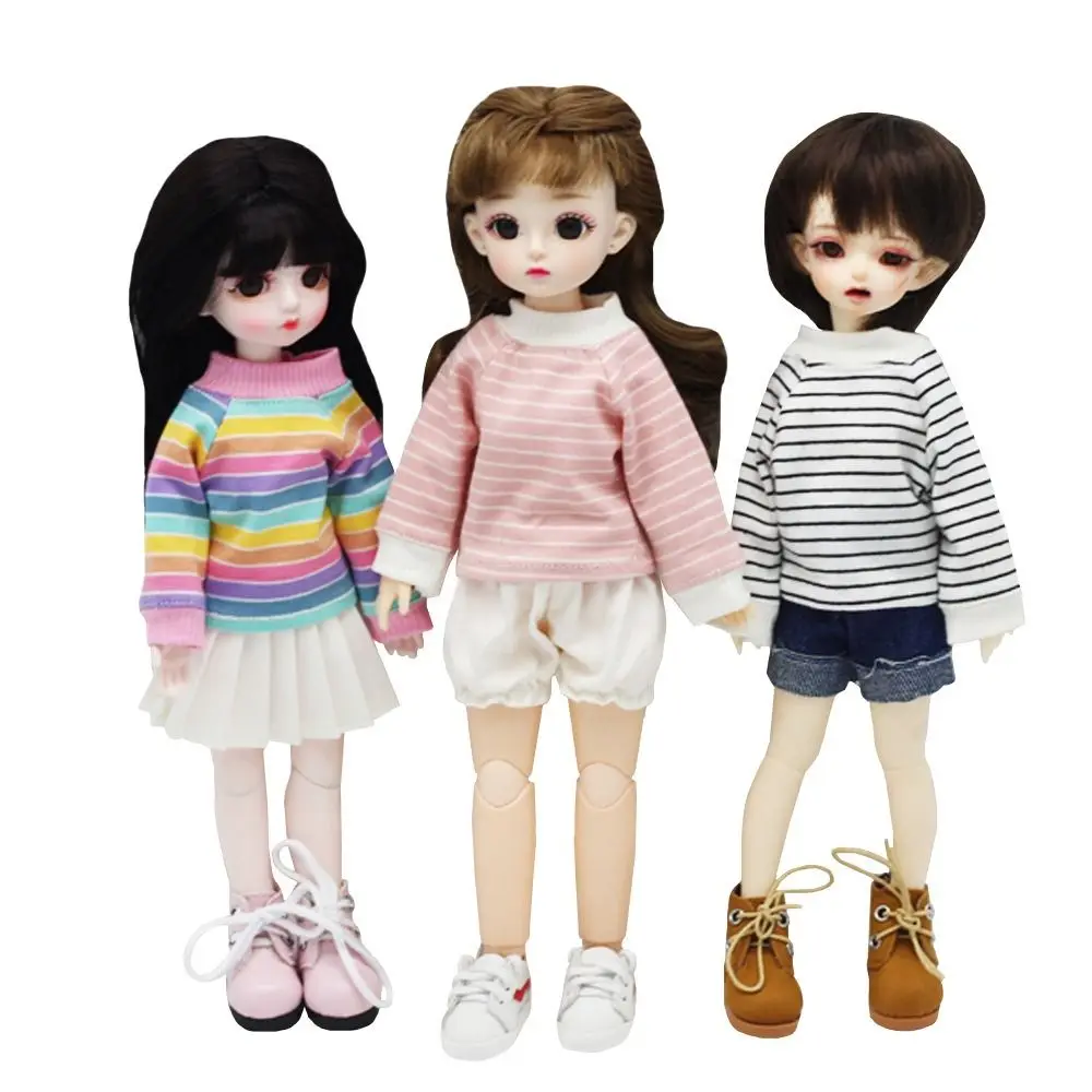 Striped 1/6 BJD Doll Clothes Hoodies DIY Dress Up Fat Doll T-shirt Tops Kawaii Back Pasting BJD Doll Long-sleeved Clothes