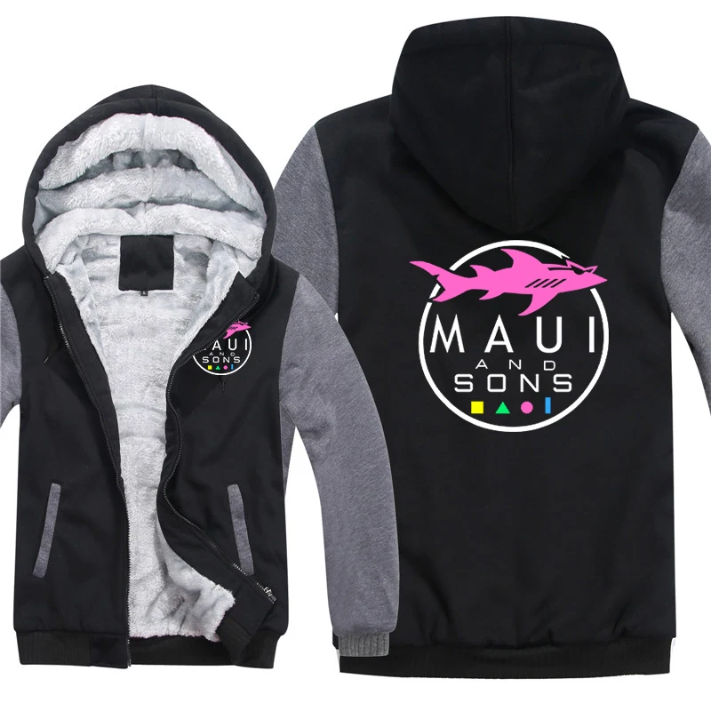 Maui And Sons Shark Hoodies Men Fashion Coat Pullover Fleece Liner Jacket Maui And Sons Shark Logo Sweatshirts Hoody