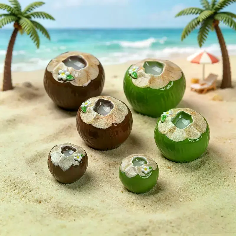6pcs Simulated 3D Green Brown Coconut Juice Resin Decor Accessories Mini Figurines For Pendant Making