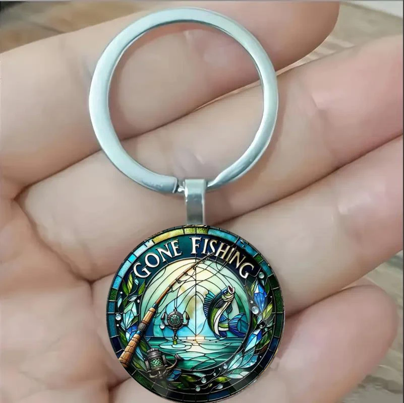 Portachiavi 'Gone Fishing' In Vetro Colorato - Lega Di Zinco, Portachiavi Da Pescatore Alla Moda - Regalo Perfetto Per I Pescatori