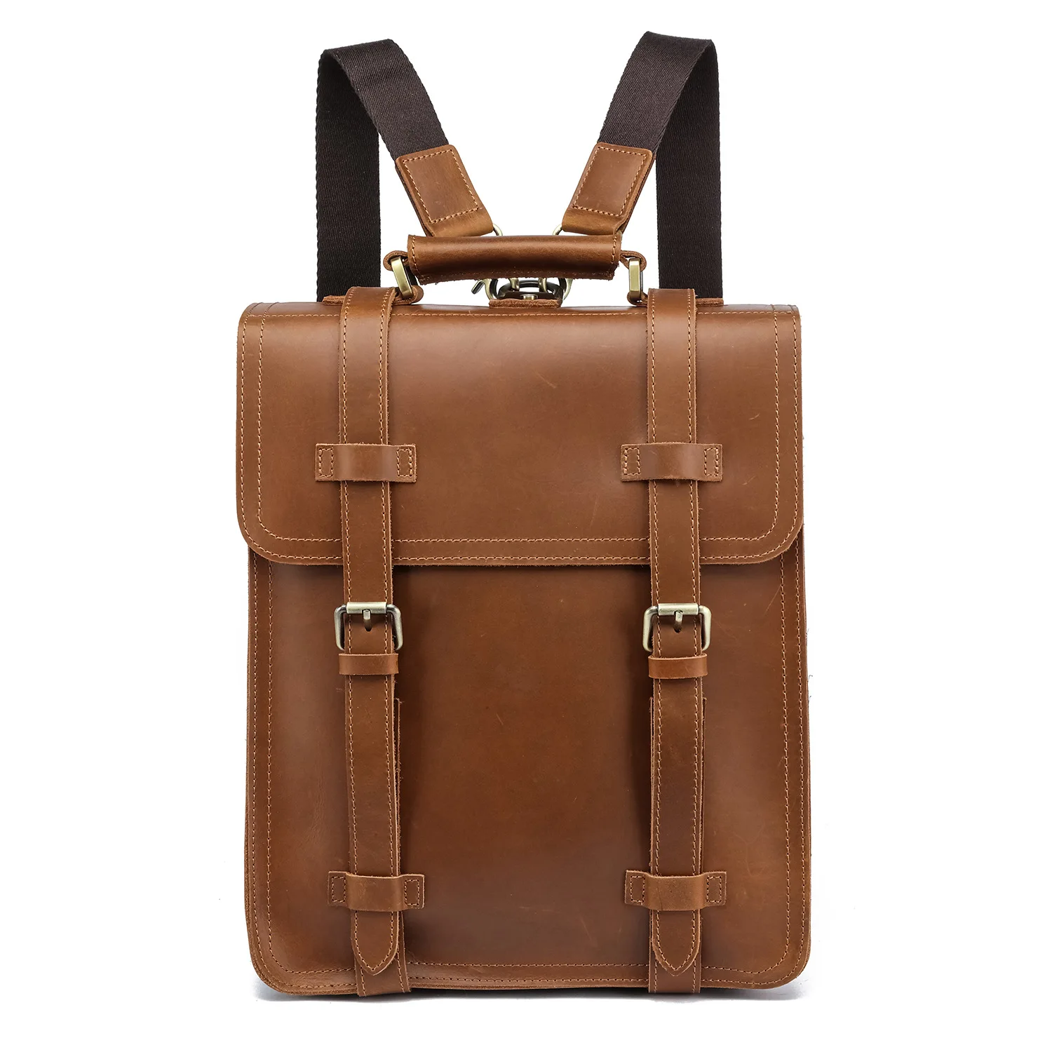 Custom Retro Men's Denim Multifunctional Genuine Leather Rolling Backpack Men Business Laptop Bag School Bags For Teenagers