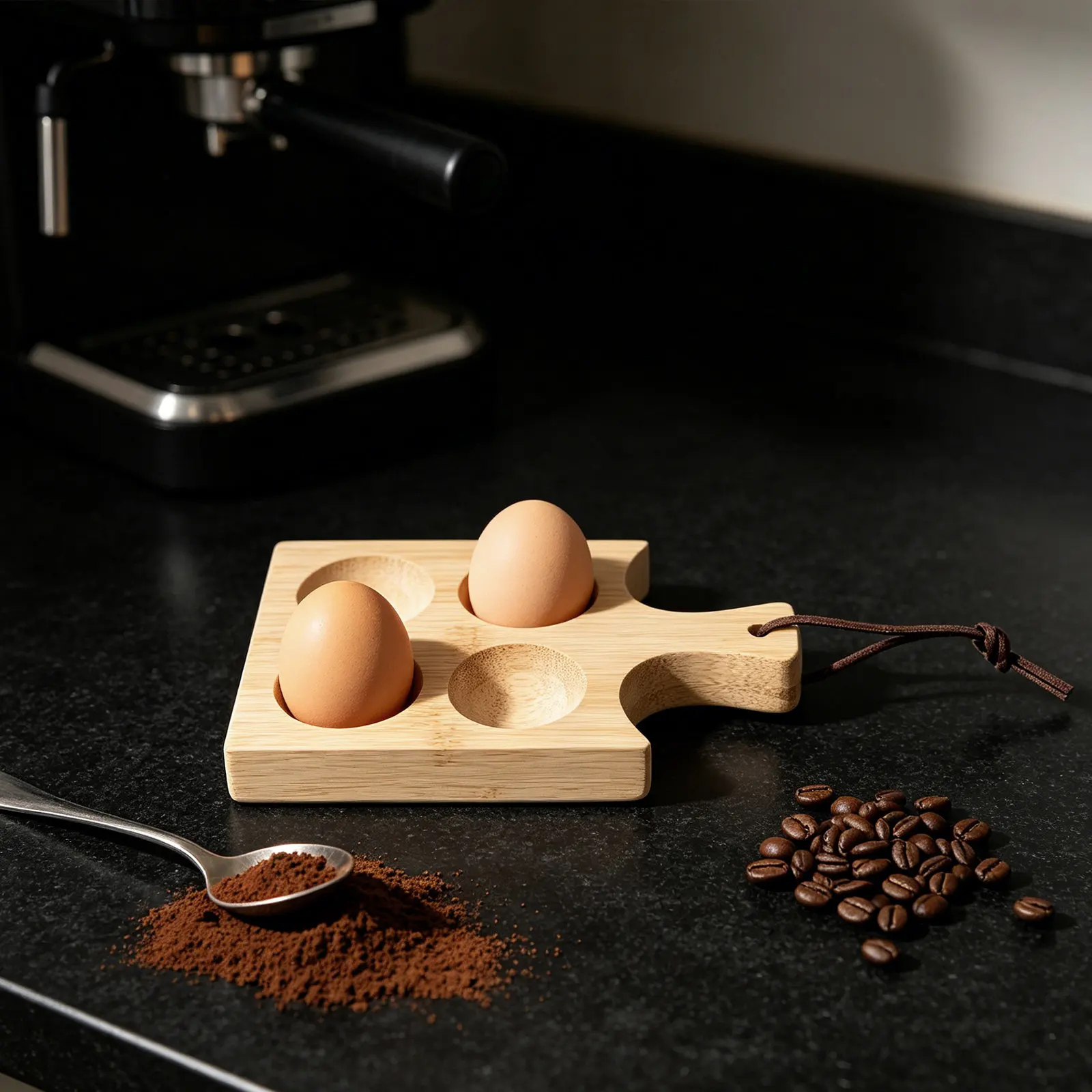 Bamboo Wood Deviled Egg Tray Round 4 Slots Handle for Kitchen Refrigerator Countertop Charcuterie Bamboo Breakfast Serving Tray