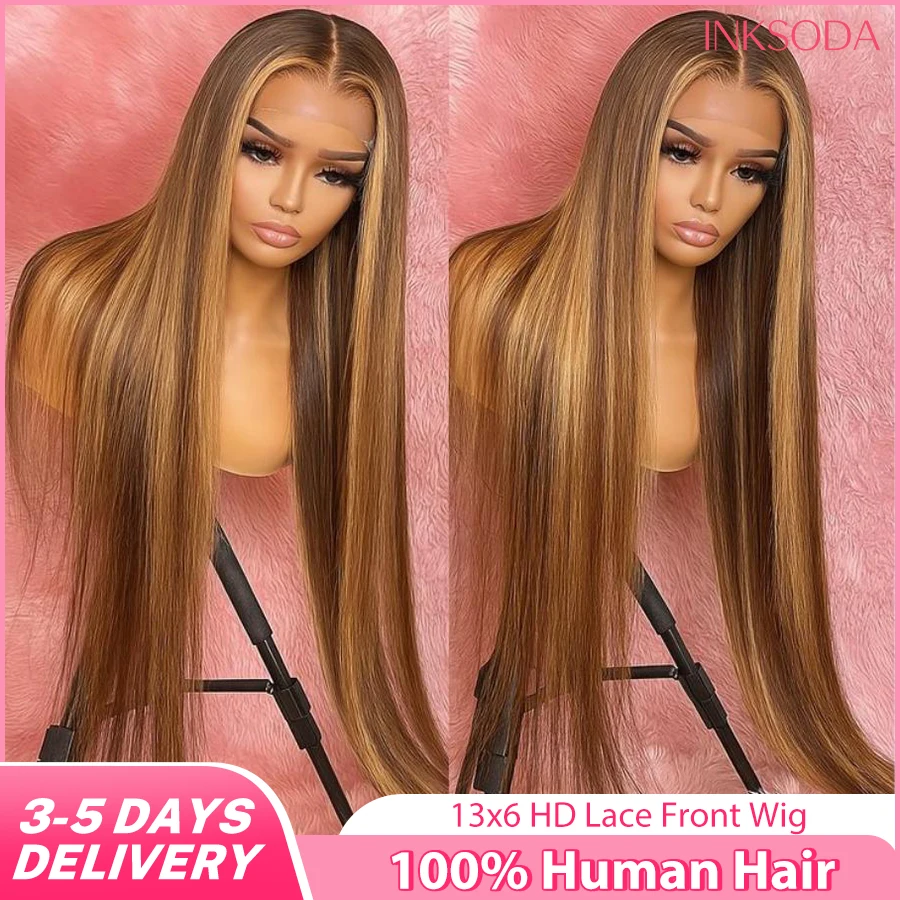 

Highlight Wig Human Hair 13x6 HD Lace Frontal Wig Straight Wig Lace Front Wig Brazilian Hair For Women 220 Density 30 Inch