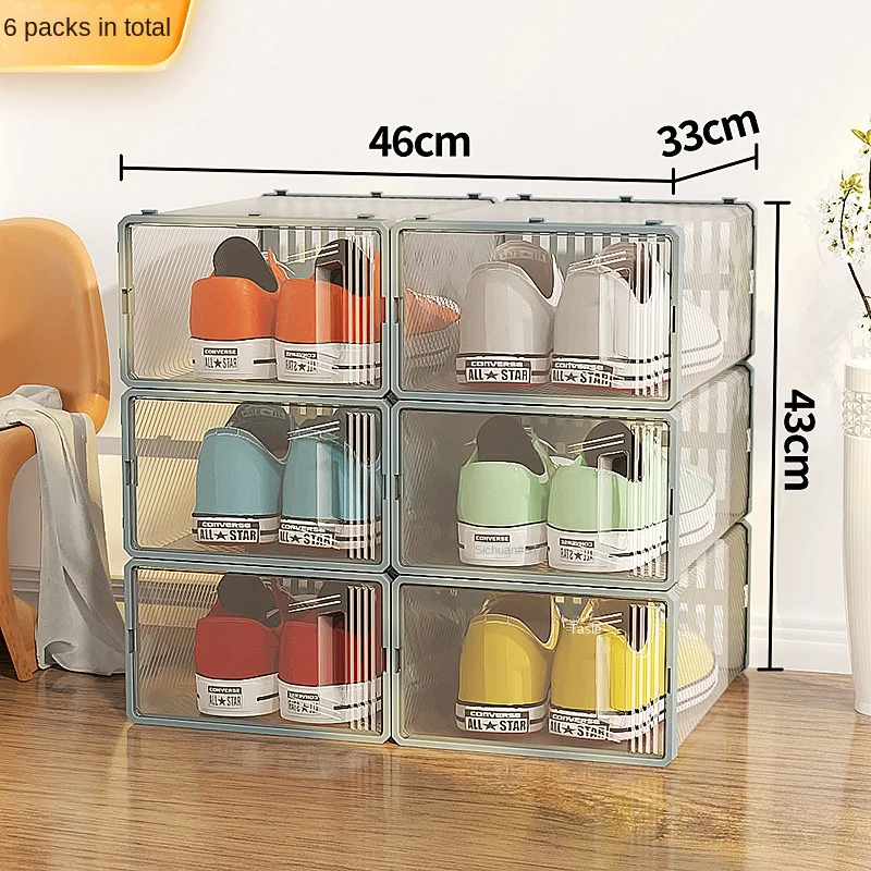 6pcs Fold Ventilated Shoe Rack Shoes Organizers Case Thickened Dustproof Drawer Shoes Hanger Stackable ShoeBox Organizer Shoebox