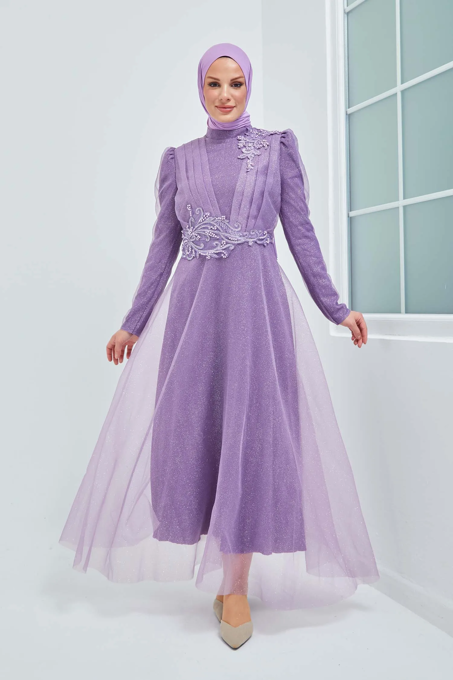 Muslim Fashion Islamic Clothing Evening Dress Women O-neck Long Sleeve Embroidery Print