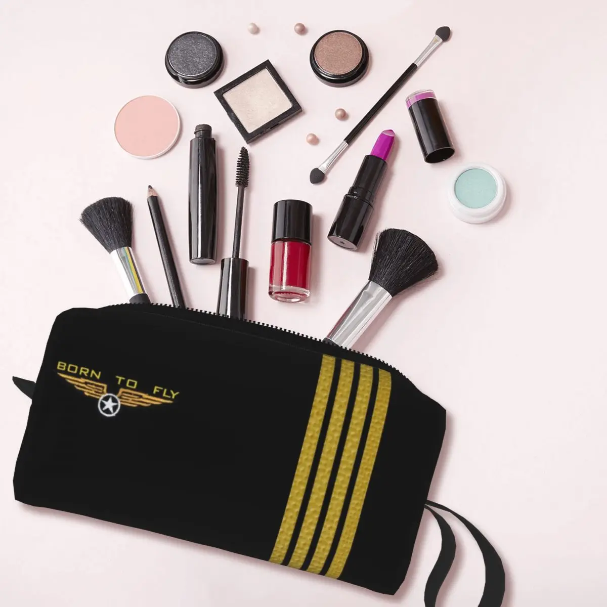 Born To Fly Flight Pilot Travel Cosmetic Bag for  Flying Aviation Aviator Makeup Toiletry Organizer Ladies Beauty Storage Dopp