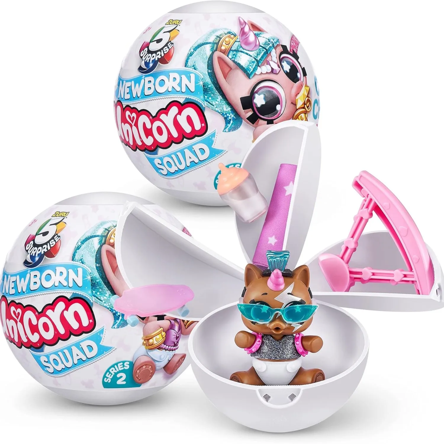 5 Surprise Unicorn Squad Series 5 Newborn Unicorn Squad von ZURU, 2er-Pack, exklusives und geheimnisvolles Sammlerspielzeug, Weiß/Hellblau