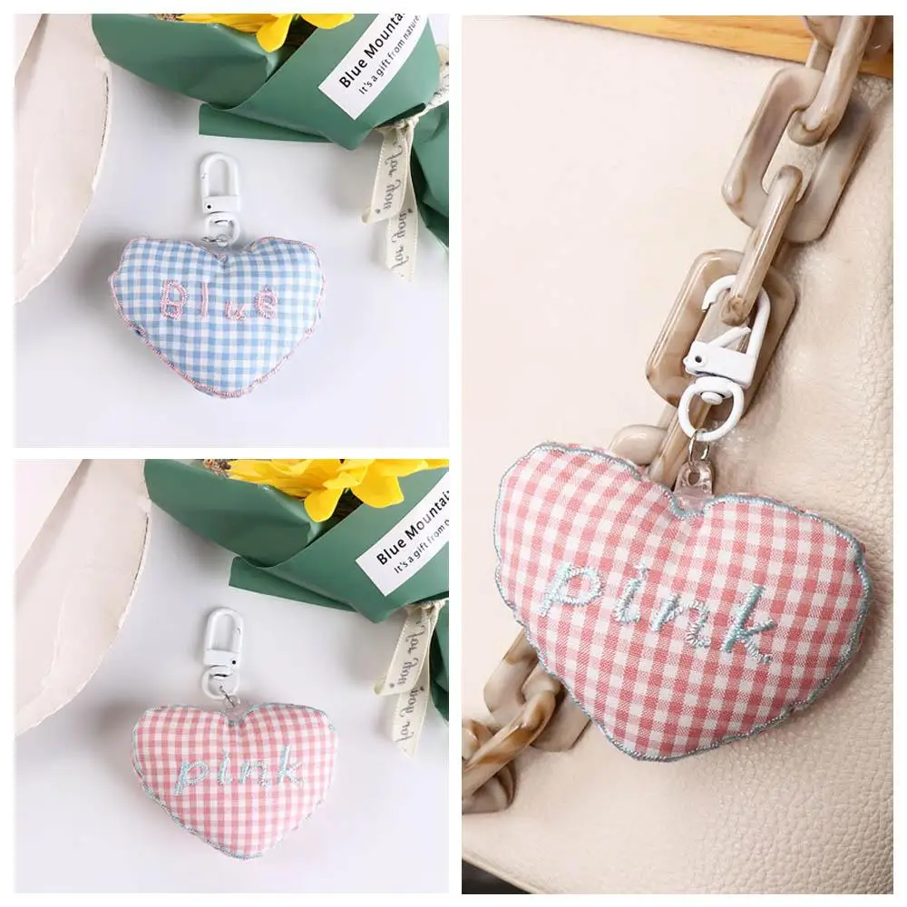 Stuffed Cotton Love Bag Pendant Plaid Letter Embroidery Fresh Backpack Decoration Bag Match Accessories Bag Charms Heart Lanyard