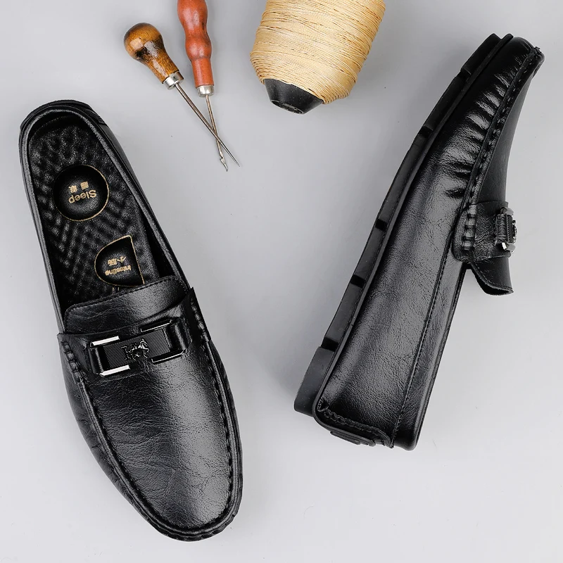 الرجال المتسكعون القيادة أحذية من الجلد الربيع والصيف مجموعة منخفضة القدم حذاء كاجوال جلخ الجلود شقة كبيرة الحجم أحذية رجالي #4